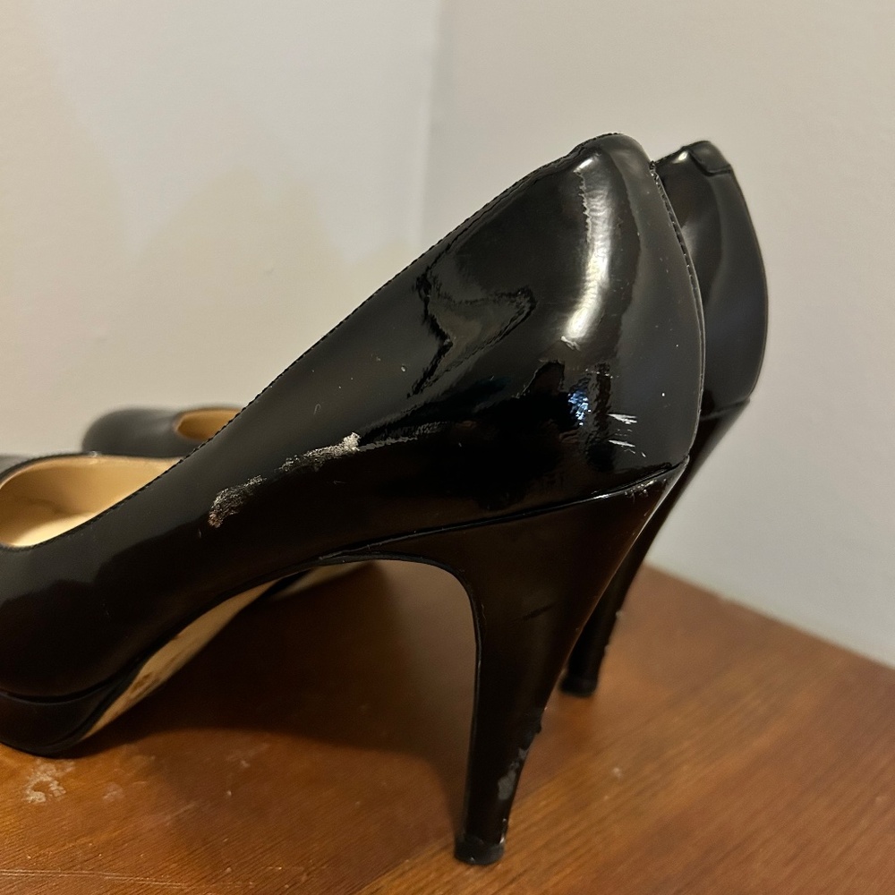 Enzo Angiolini Black Patent Platform Pumps Heels Size 7 Classic Stiletto - Picture 3 of 5